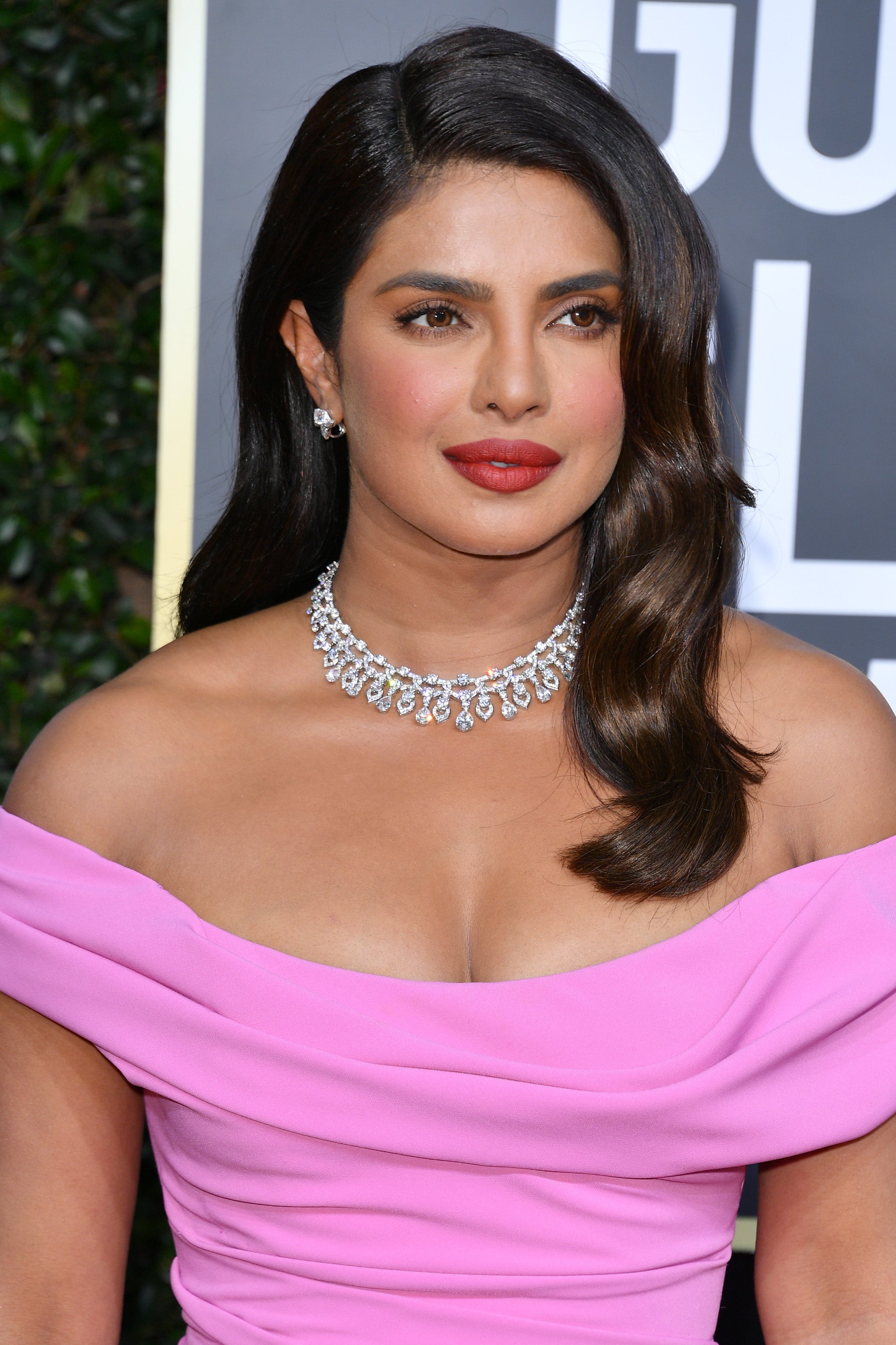 priyanka golden globe dress Globes Prep: How Chopra's Hairstylist Perfected the Star's Old Hollywood Look (Exclusive) embellished mother of the bride dress