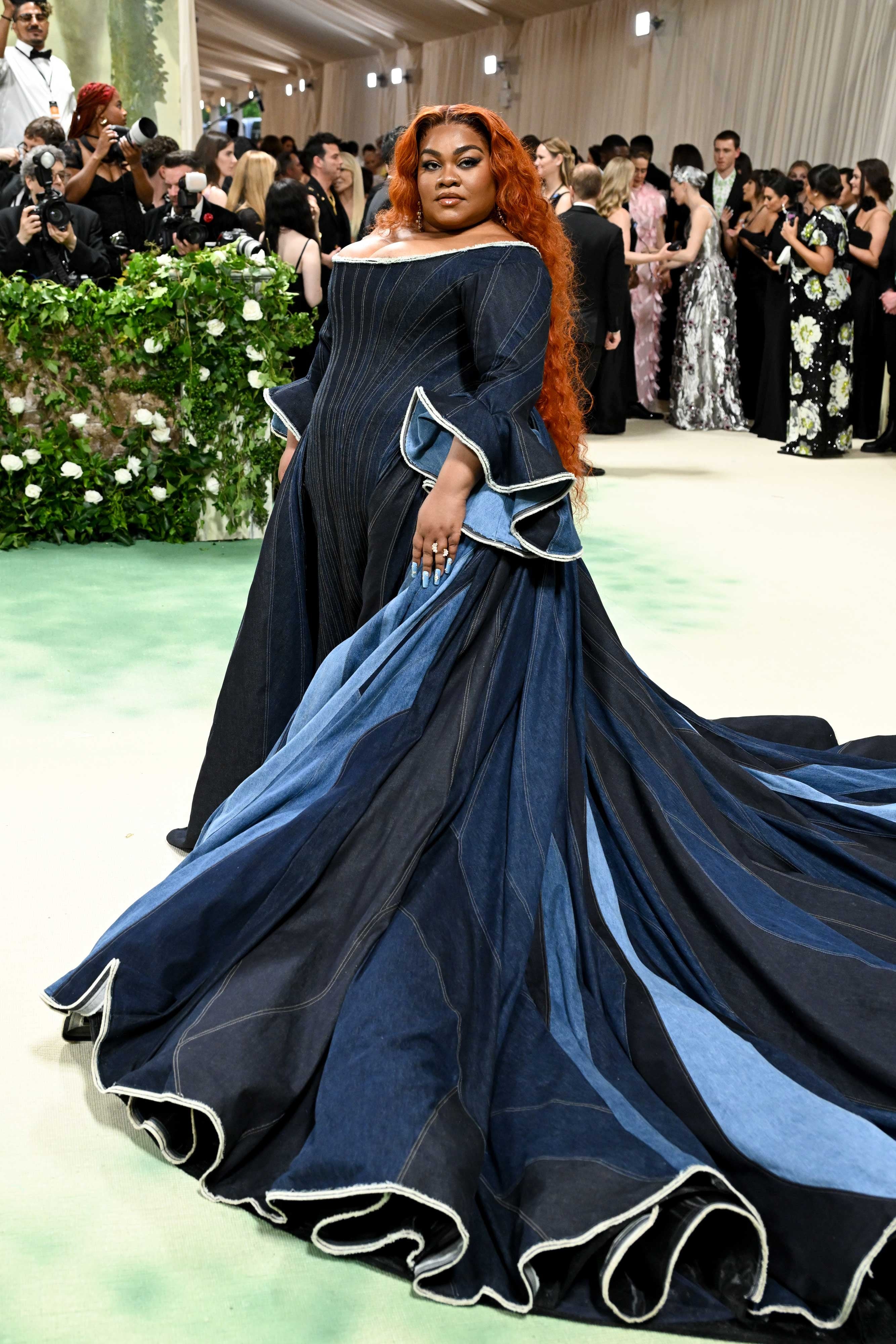 denim met gala dress Da'Vine Joy Randolph Rocks Custom Gap Denim Gown at 2024 Met Gala