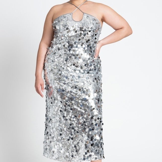 homecoming dance dresses 2024 Silver Sparkly Midi Homecoming Dress main image 1