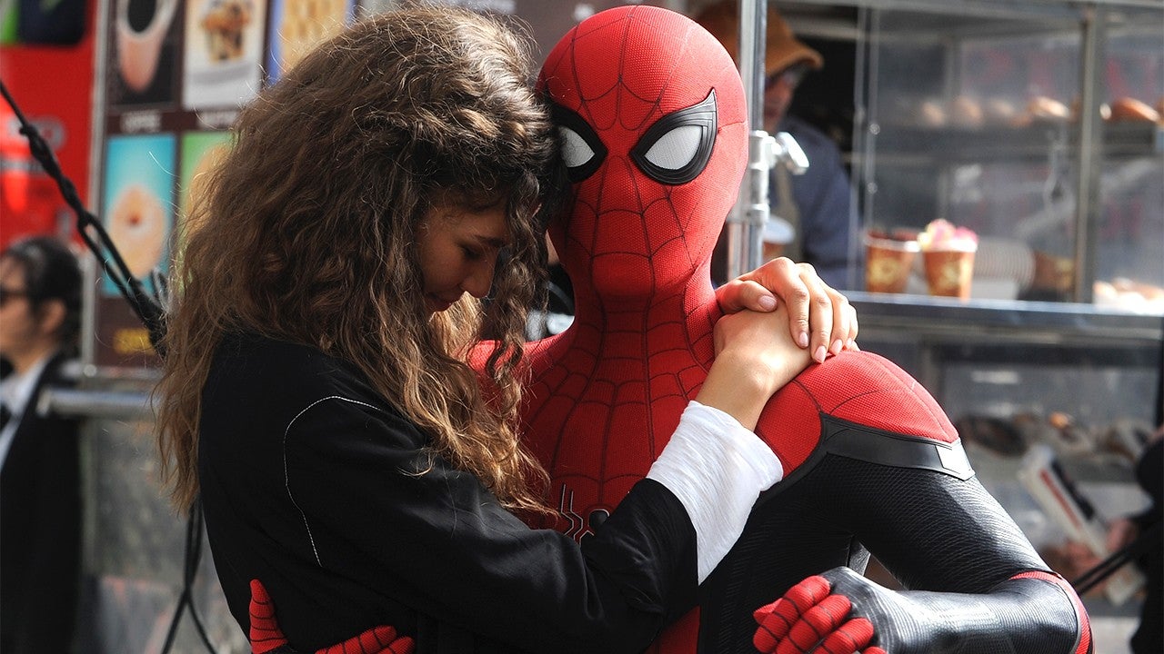 Zendaya as MJ (left) and Tom Holland as Spider-Man (right)