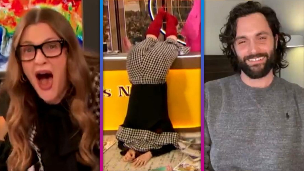 Drew Barrymore Freaks Out and Falls After Penn Badgley Surprises Her: Watch!