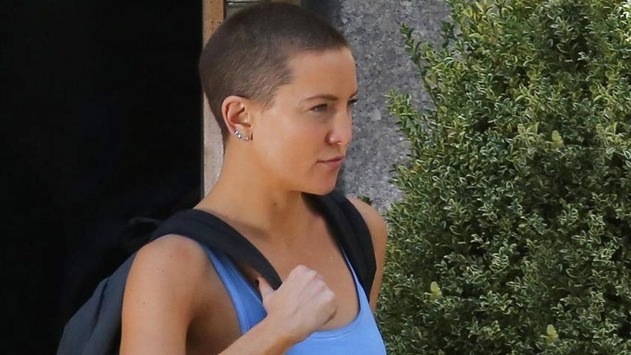 Kate Hudson Flashes Her Shaved Head On The Set Of Sia S Sister In A Sports Bra And Short