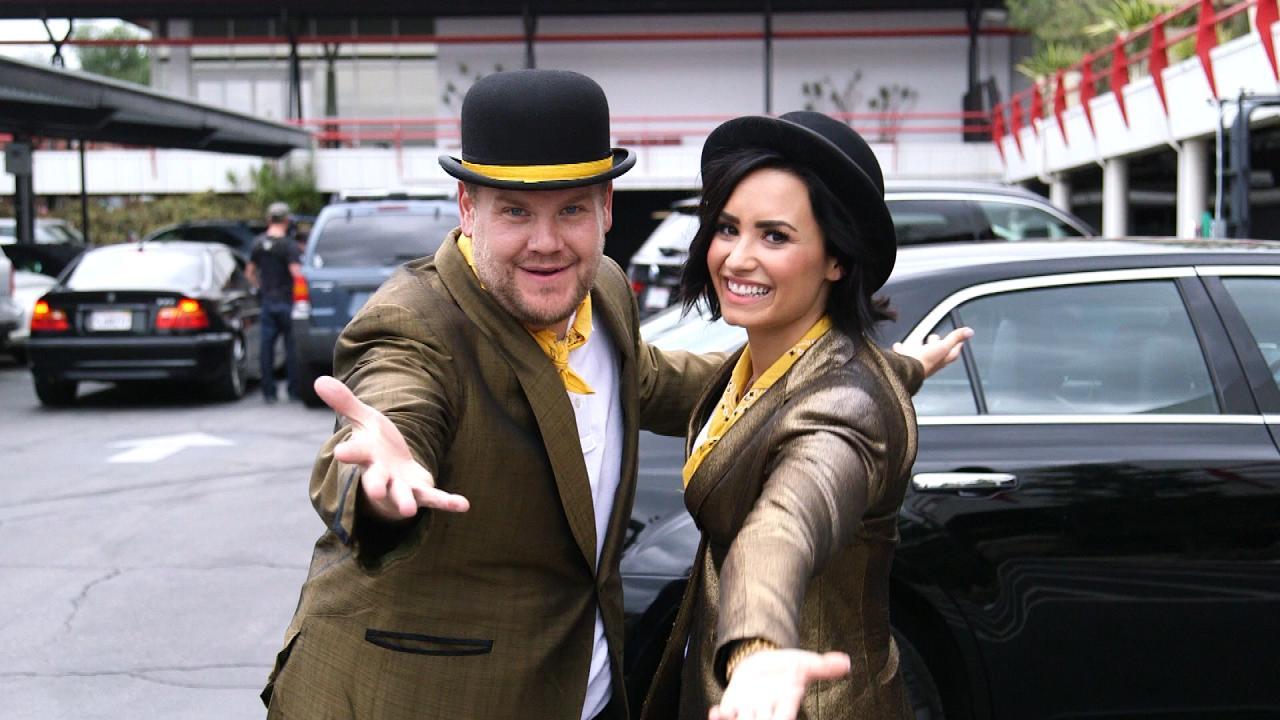 Behind the Scenes: James Corden and Demi Lovato Do Singing Telegrams! | Entertainment Tonight