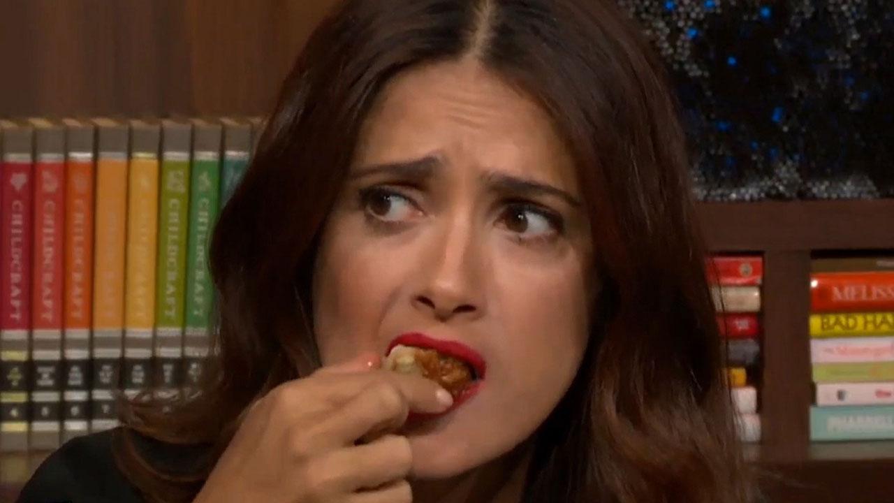 Salma Hayek Fearlessly Eats Worms and Frogs on 'Watch What Happens Live
