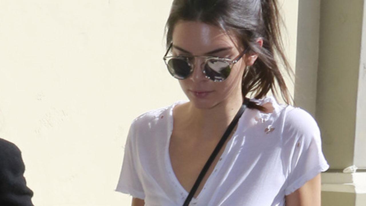 Kendall Jenner Shows Off Her Nipple Ring in a See-Through White T-Shirt.