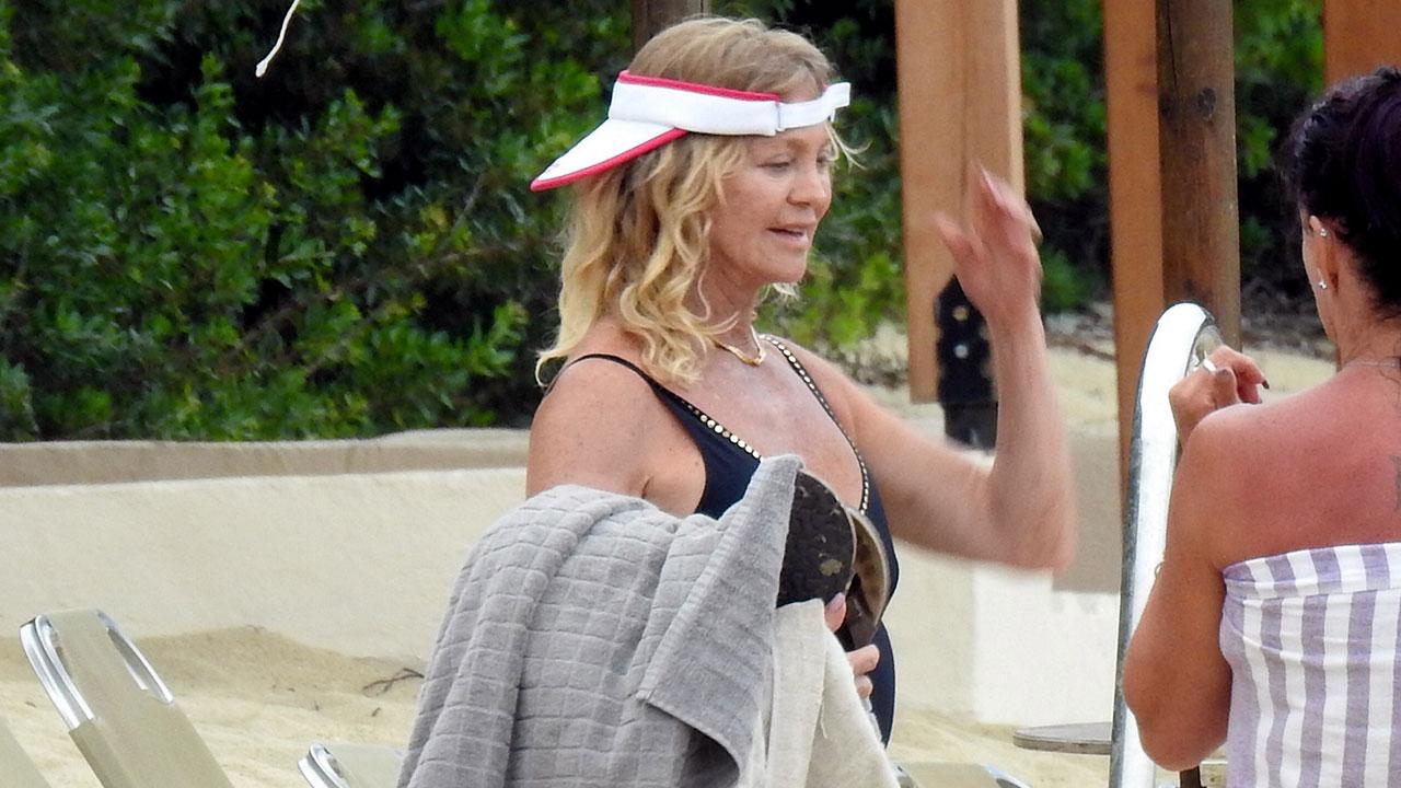 Goldie Hawn Looks Ageless in Black Bathing Suit During Greece Vacation ...