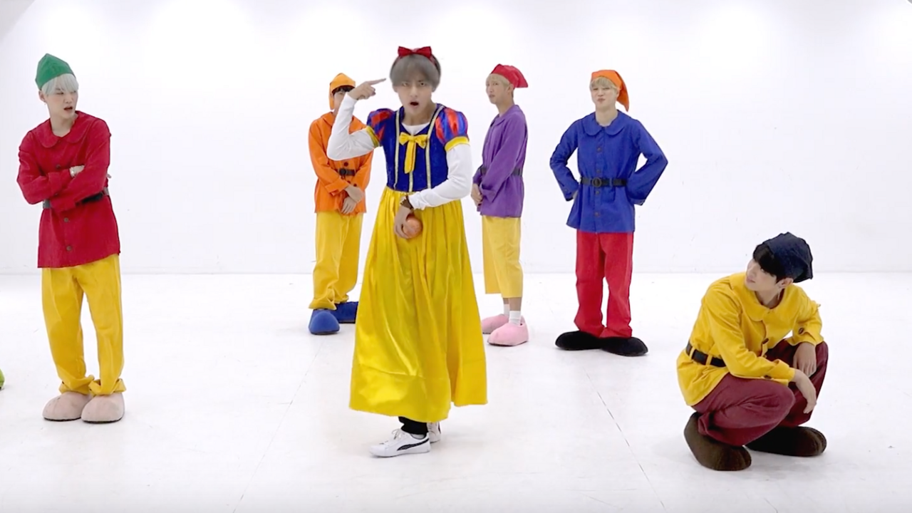 Bts Hilariously Dress Up As Snow White The Seven Dwarfs For Dance Rehearsal Entertainment Tonight