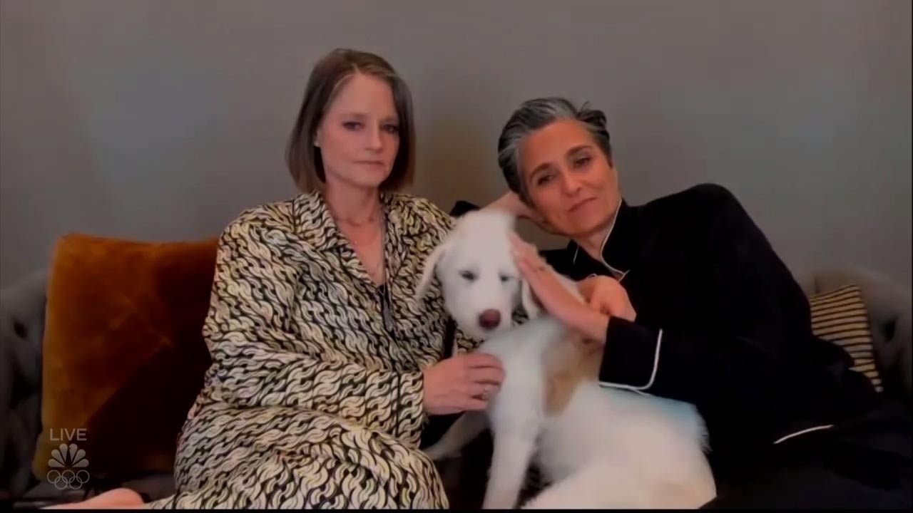 Jodie Foster Accepts Golden Globe Win in Chic Pajamas With Her Wife and Dog  | Entertainment Tonight