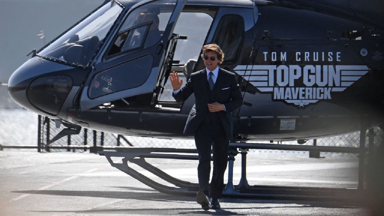 Watch Tom Cruise land in a helicopter at the premiere of 'Top Gun: Maverick'
