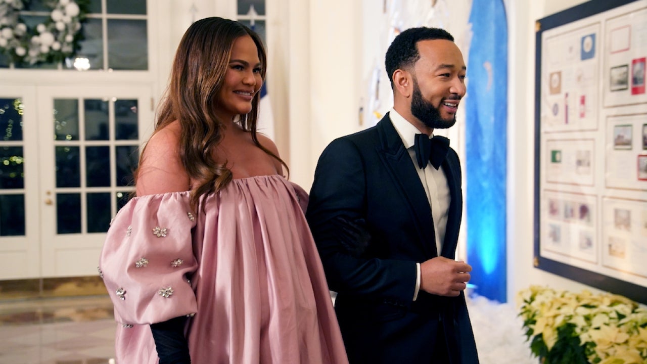 Pregnant Chrissy Teigen Wows in Pink at White Home State Dinner