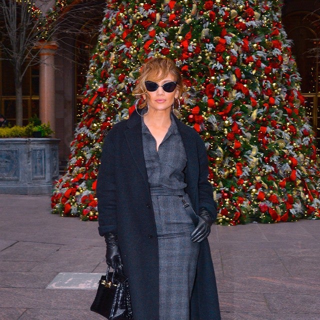 Jennifer Lopez in plaid dress in NYC