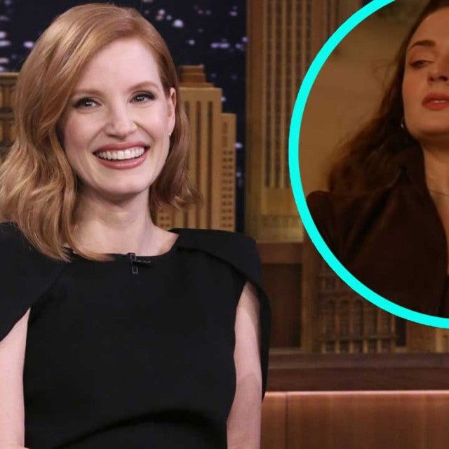 Jessica Chastain on 'The Tonight Show' with Sophie Turner in 'X-Men: Dark Phoenix' (inset)