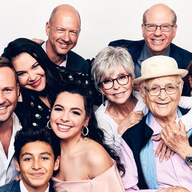 Brent Miller, Marcel Ruiz, Gloria Calderon Kellett, Mike Royce, Isabella Gomez, Rita Moreno, Stephen Tobolowsky, Normal Lear, and Justina Machado of Netflix's 'One Day at a Time' pose for a portrait during the 2018 Summer Television Critics Association Press Tour at The Beverly Hilton Hotel on July 29, 2018 in Beverly Hills, California. 