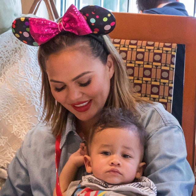 Chrissy Teigen and son Miles at Disney's Grand Californian Hotel in anaheim in april 2019