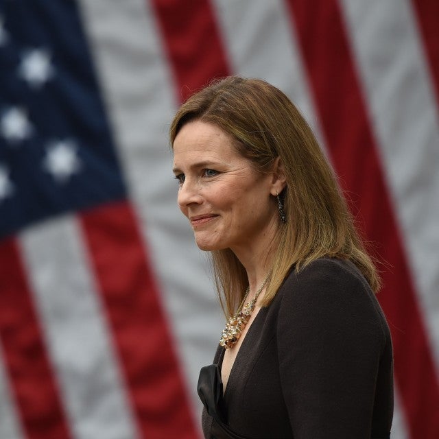 Judge Amy Coney Barrett is nominated to the US Supreme Court by President Donald Trump in the Rose Garden of the White House in Washington, DC on September 26, 2020.