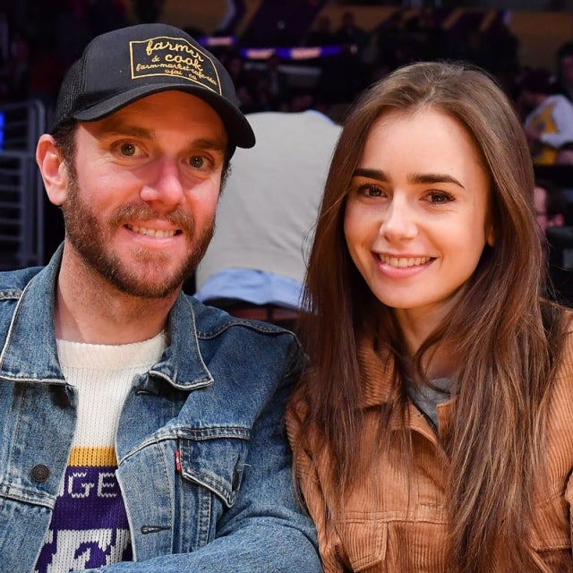 Lily Collins and Charlie McDowell at Los Angeles Lakers game