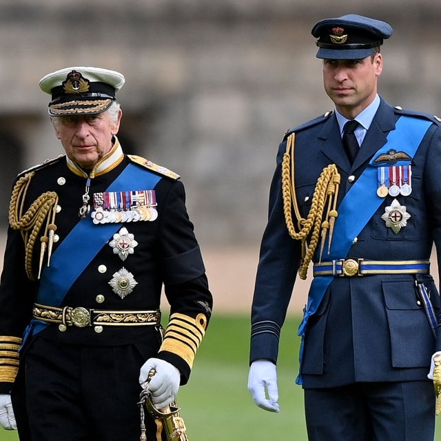 King Charles III and Prince William arrive at St George's Chapel for Queen Elizabeth's Funeral