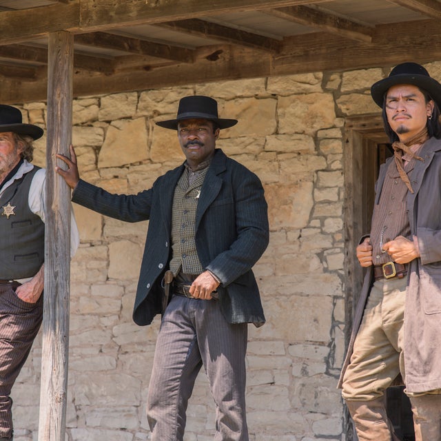 Dennis Quaid as Sherrill Lynn, David Oyelowo as Bass Reeves, and Forrest Goodluck as Billy Crow in Lawmen: Bass Reeves, episode 8, season 1, streaming on Paramount+, 2023. 