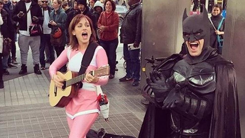 Watch the Original Pink Power Ranger Singing in the Street - in Costume