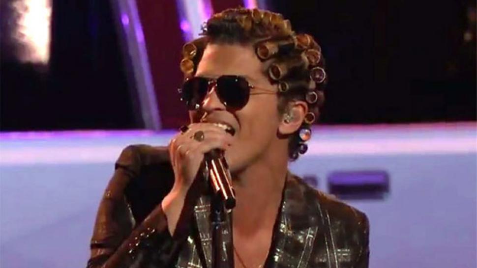 Bruno Mars Tries to Make Gold Hair Rollers Happen 