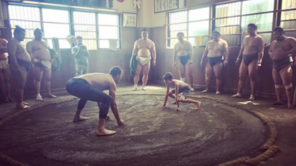 Tom Brady Sumo Wrestles with Son John - See Photos of Their Trip to