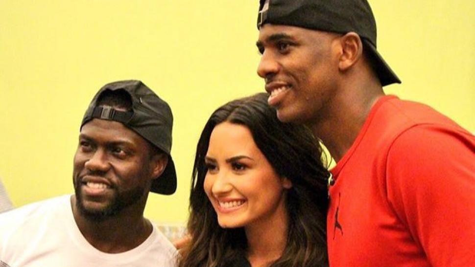 Kevin Hart Demi Lovato and Chris Paul at Houston Food Bank