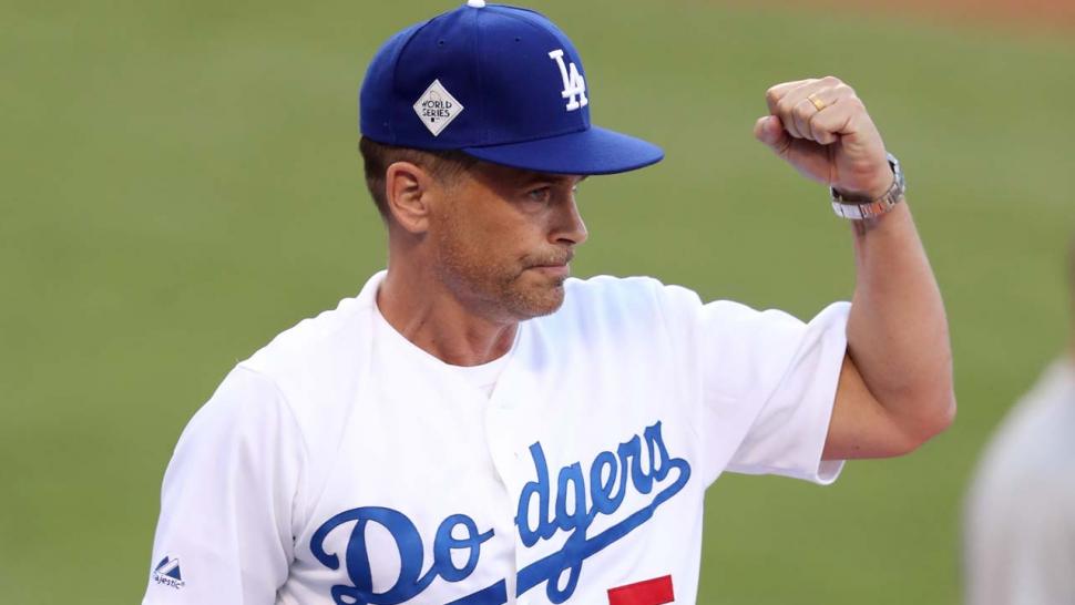 Rob Lowe at Dodger Stadium during Game 1 of the World Series