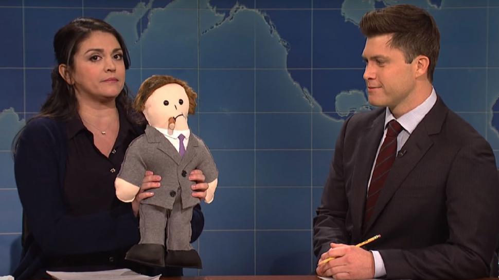 Cecily Strong and Weekend Update anchor Colin Jost on 'Saturday Night Live' 