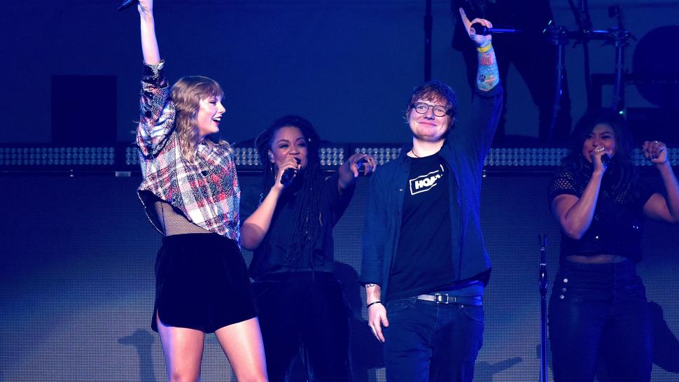 Taylor Swift performs with Ed Sheeran at Poptopia