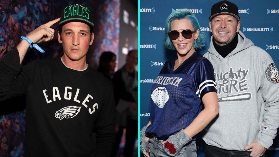 Miles Teller, Jenny McCarthy and Donnie Wahlberg Root for Their Super Bowl Teams