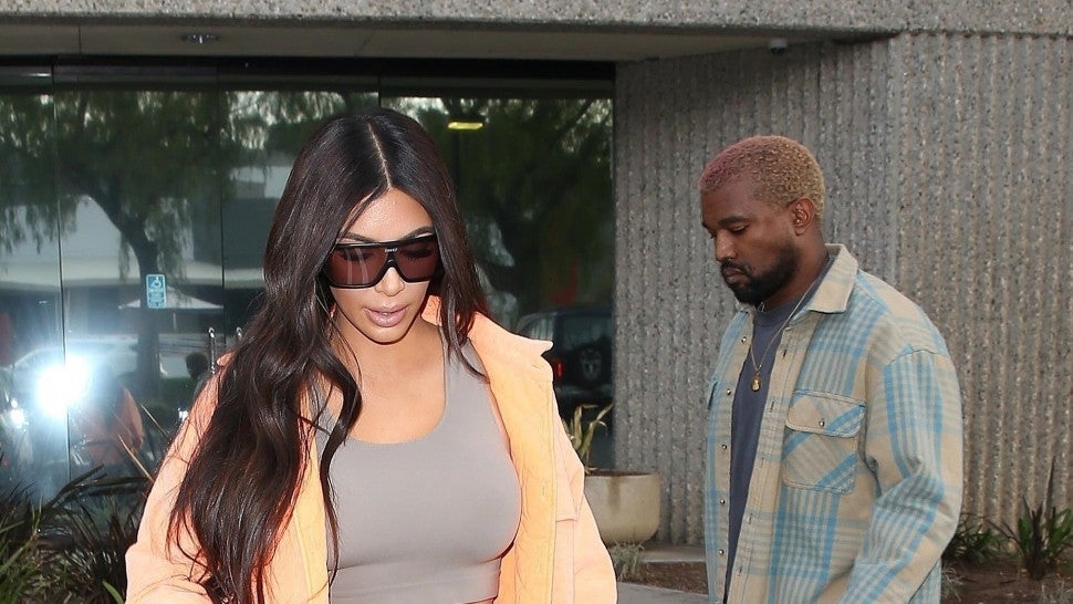 Kim Kardashian visits Kanye West at a studio in Calabasas, California.