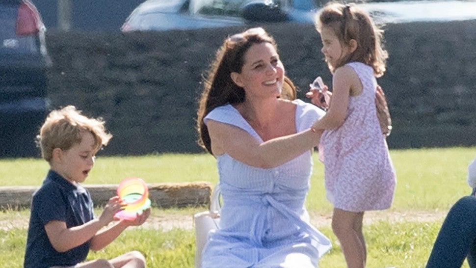 Kate Middleton at the Beaufort Polo Club with Princess Charlotte and Prince George.