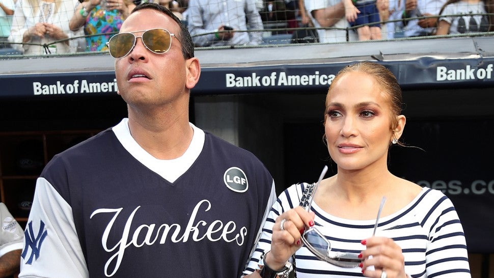 Jennifer Lopez and Alex Rodriguez at softball game