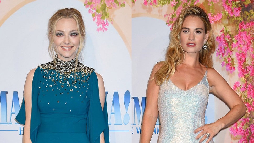Amanda Seyfried and Lily James at Mama Mia Sweden premiere