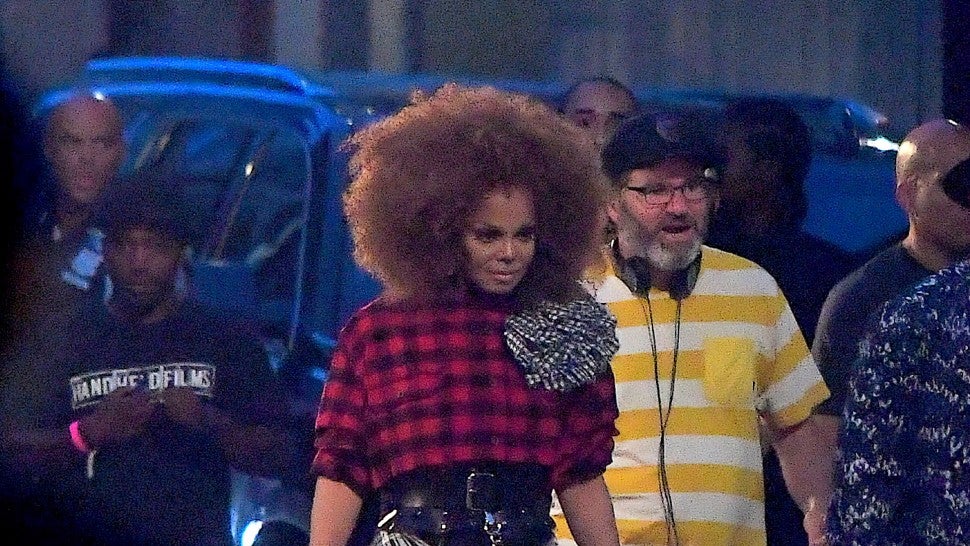 Janet Jackson films a music video in Brooklyn, New York.
