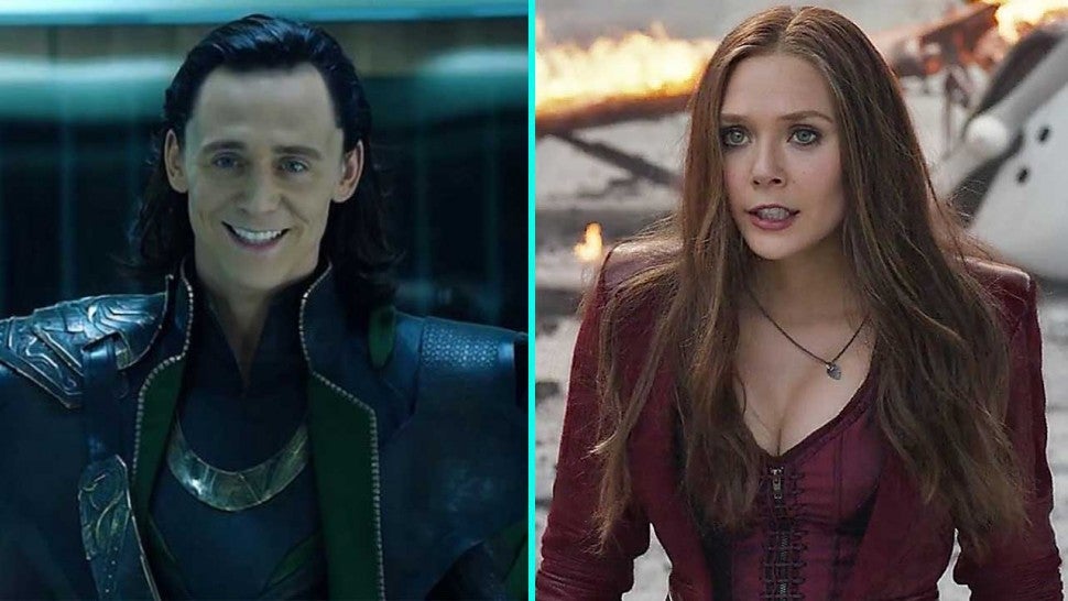 Tom Hiddleston as Loki and Elizabeth Olsen as Scarlet Witch in the Marvel Cinematic Universe