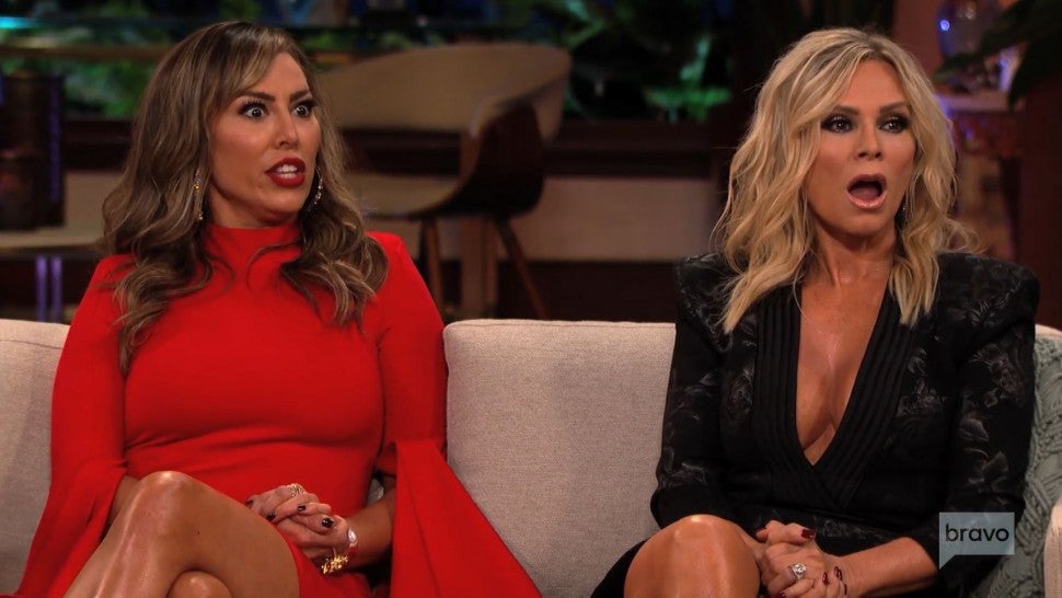 Kelly Dodd and Tamra Judge look shocked on 'The Real Housewives of Orange County' season 13 reunion.