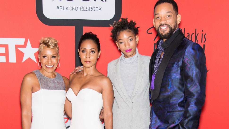 Adrienne Banfield-Jones, Jada Pinkett Smith, Willow Smith, and Will Smith attend the BET's 'Black Girls Rock!' Red Carpet at NJ Performing Arts Center on March 28, 2015 in Newark, New Jersey.