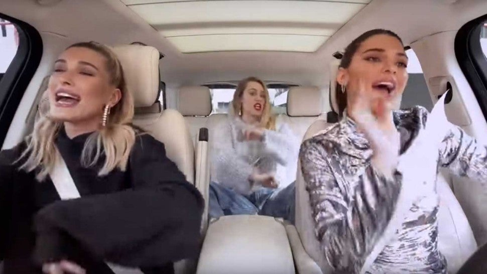 Hailey Baldwin, Miley Cyrus and Kendall Jenner on 'Carpool Karaoke: The Series'