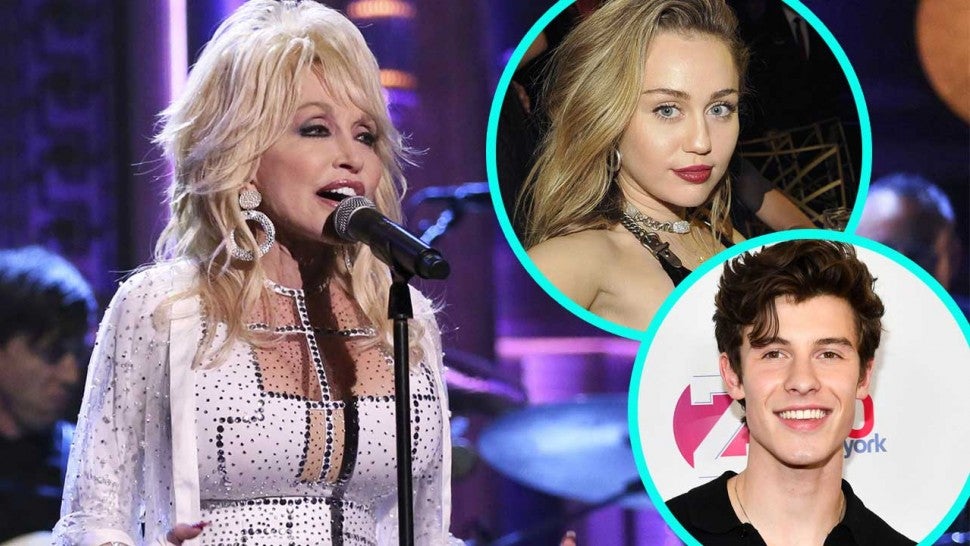Dolly Parton with Miley Cyrus and Shawn Mendes (inset)