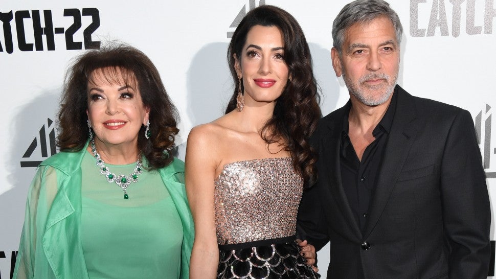 Baria Alamuddin, Amal Clooney and George Clooney Catch 22 UK Premiere