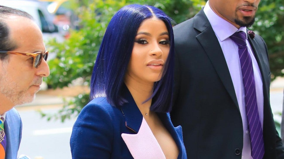 Cardi B Wears Chic Navy Blue Suit With Matching Hair To