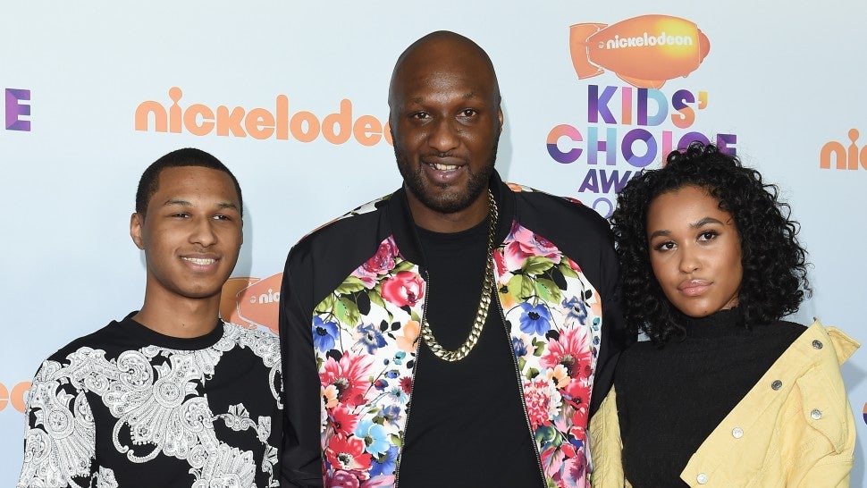 Lamar Odom with his son Lamar Odom Jr and daughter Destiny Odom at the Nickelodeon's 2017 Kids' Choice Awards.