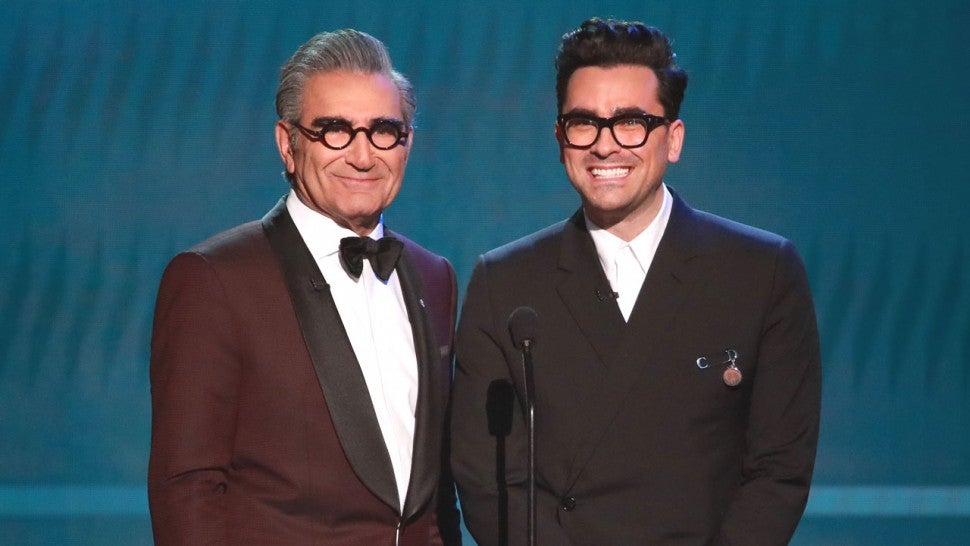 Eugene Levy and Dan Levy speak onstage during the 26th Annual Screen Actors Guild Awards 