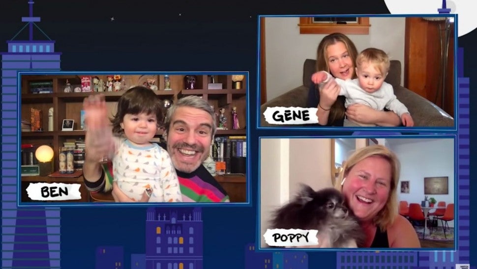 Andy Cohen and Amy Schumer with their sons on 'WWHL'