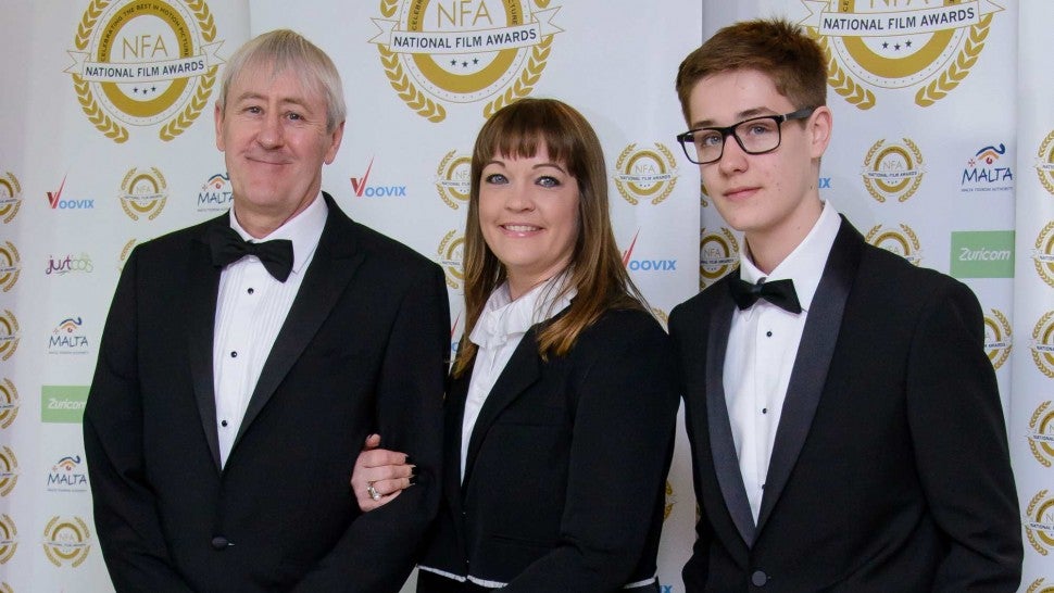Nicholas Lyndhurst, Lucy Smith and Archie Lyndhurst attend the National Film Awards at Porchester Hall on March 29, 2017 in London, United Kingdom.