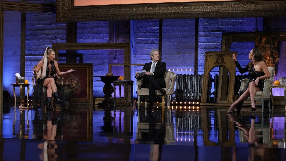 Braunwyn Windham-Burke and Kelly Dodd face off from a safe distance at the 'Real Housewives of Orange County' season 15 reunion.