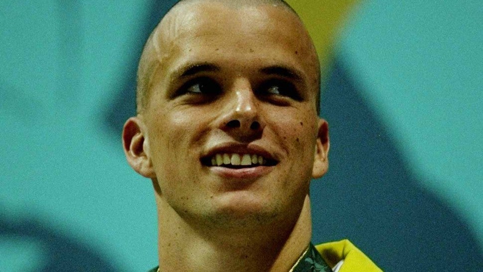 Scott Miller with his silver medal in the 100m butterfly final at the Aquatic centre.1996 Centennial Olympic Games in Atlanta, Georgia.