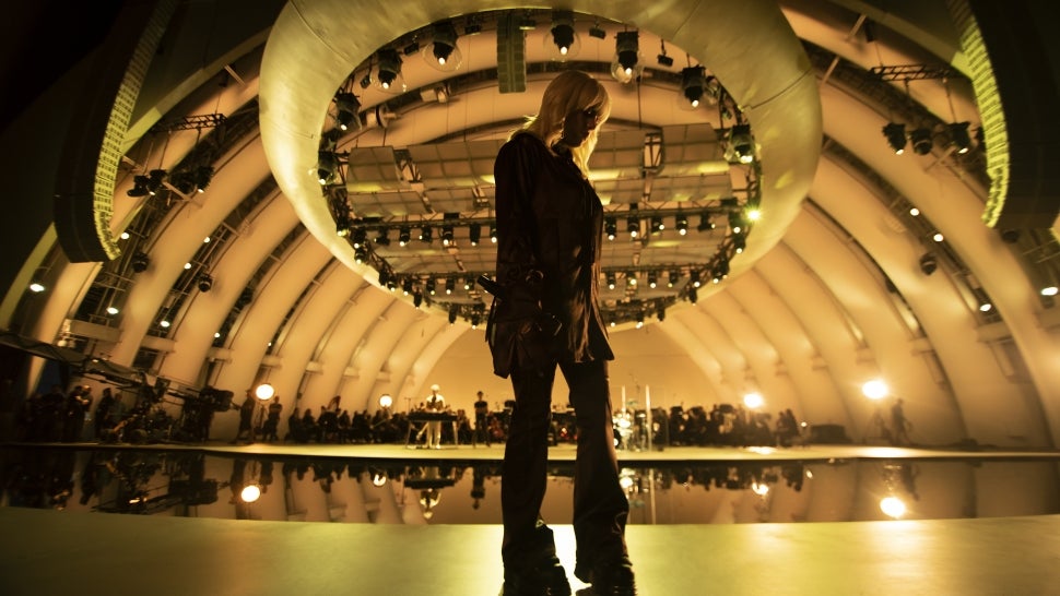 Billie Eilish standing on the stage of the Hollywood Bowl