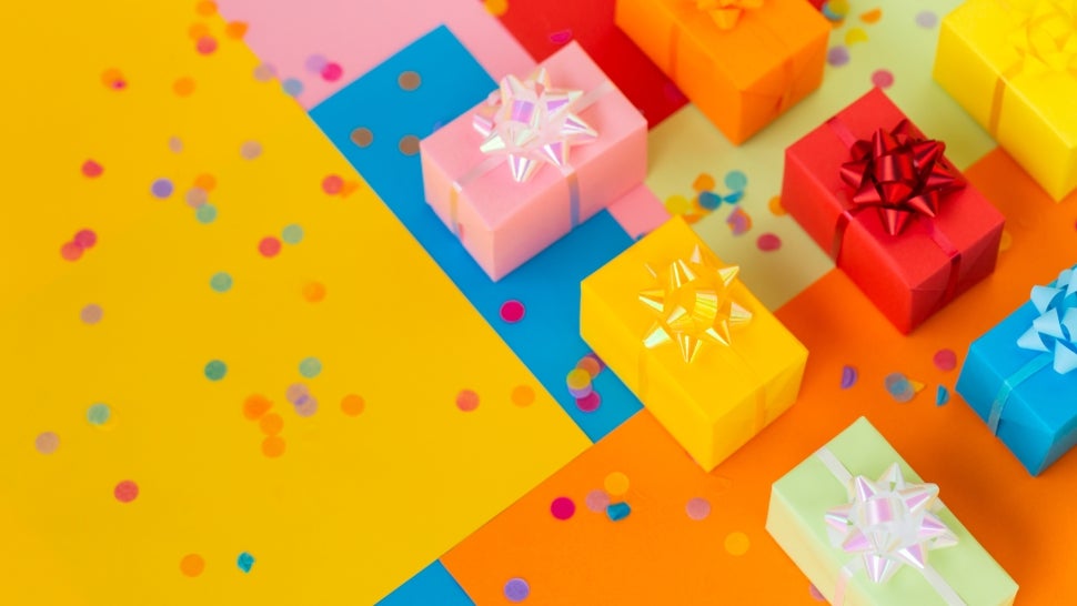 Colorful presents against colorful background